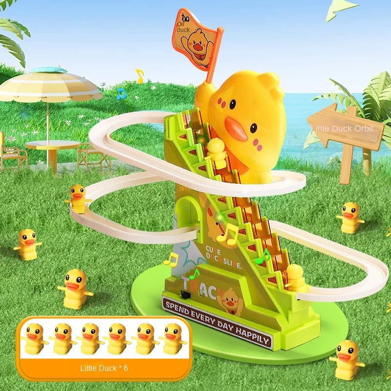 Interactive Climbing Duck Roller Coaster Toy with Lights and Music