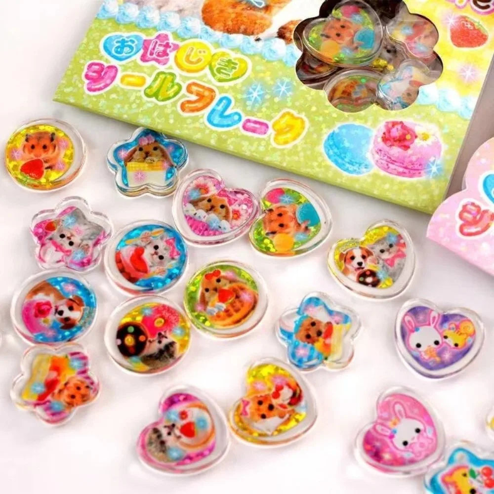 A collection of heart-shaped crystal stickers in various colors and designs displayed on a green background.