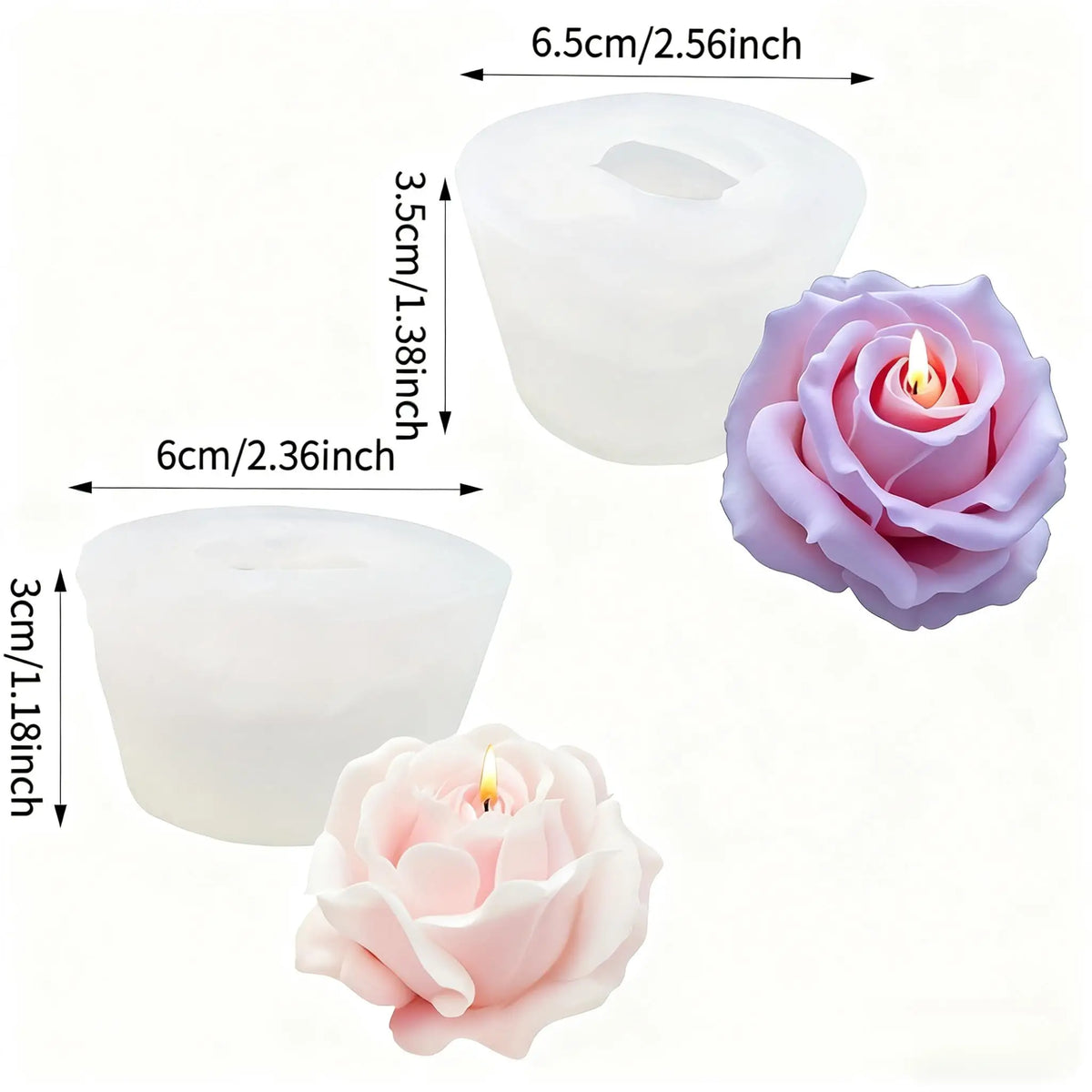 A set of silicone molds shaped like roses for making candles, soap, and other items.