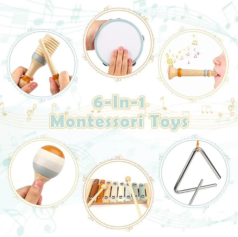 Wooden Montessori Percussion Instrument Set with Xylophone for Toddlers