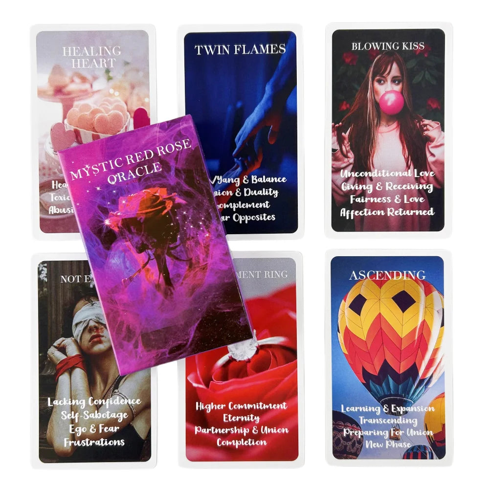 Mystic Red Rose Oracle Deck – 53-Card Situational Tarot Set for Love and Guidance