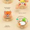 A set of Montessori sensory learning toys for toddlers, including a fox-shaped cube and various educational activities like e