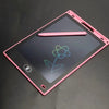 A pink 8.5-inch LCD writing tablet with a stylus resting on the screen, showing a green flower doodle.