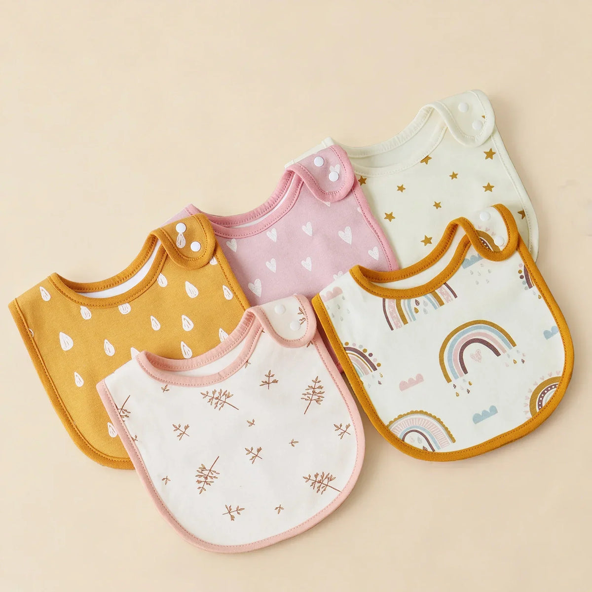 Soft Cotton Baby Bibs (5-Pack) with U-Shaped Catch-All Design