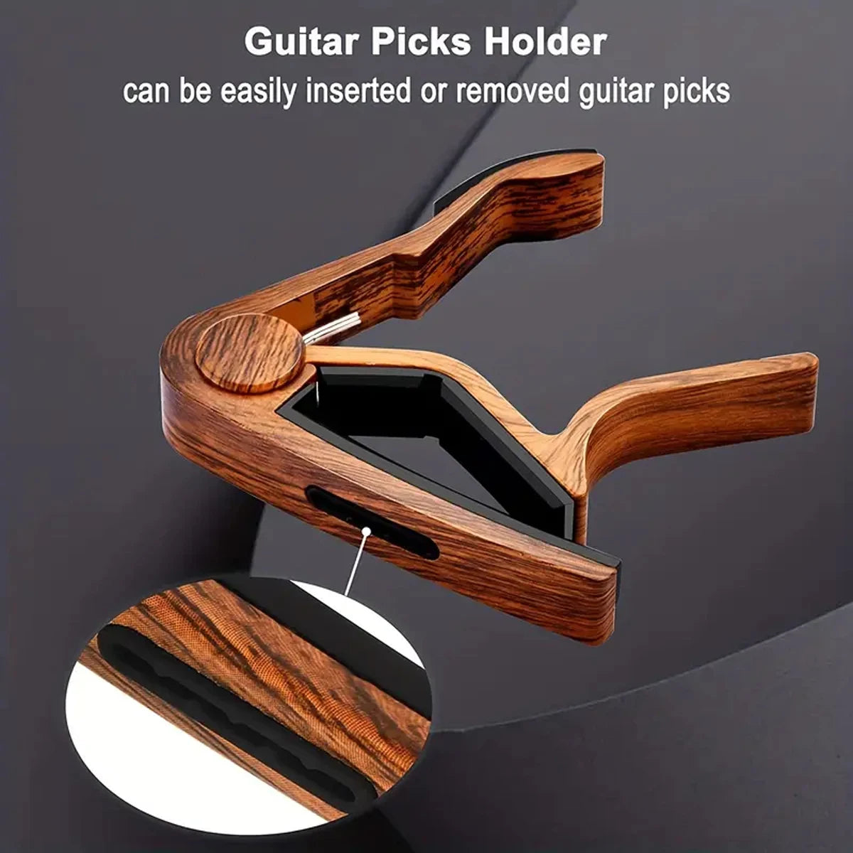 Zinc Alloy Guitar Capo with 5 Celluloid Picks — Fits Acoustic, Electric, Classical, and Ukulele