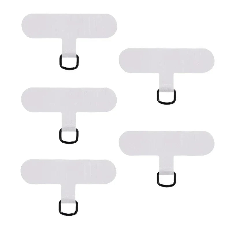 Four white detachable phone lanyard straps with metal loops for handsfree holder