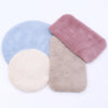Three miniature carpet mats in shades of blue, pink, and beige for dollhouse decor
