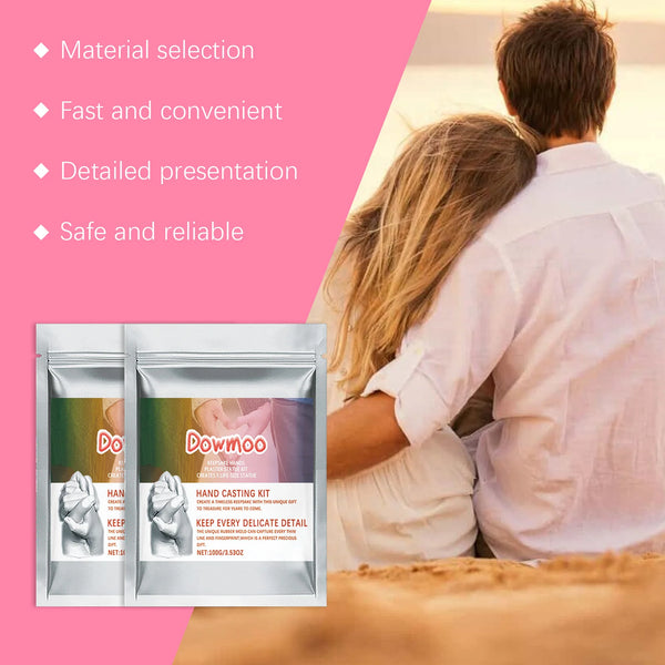 A person is using a 3D hand and foot print casting kit, demonstrating its use for creating molds.