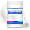 A white jar of transfer powder for DTF printing with a white scoop next to it.