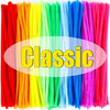 A vibrant collection of colorful bendable chenille craft stems in a rainbow spectrum.