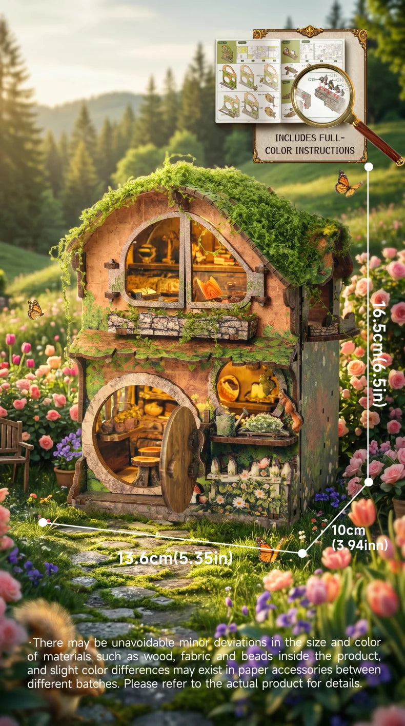 DIY Wooden Dollhouse Miniature Kit with LED Lights