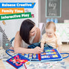A woman is engaging a toddler with a Montessori busy board for sensory activity and learning.