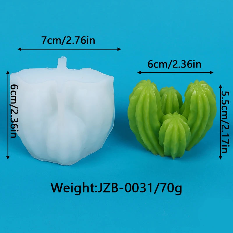 White silicone mold shaped like a cactus for crafting candles, soap, or plaster.