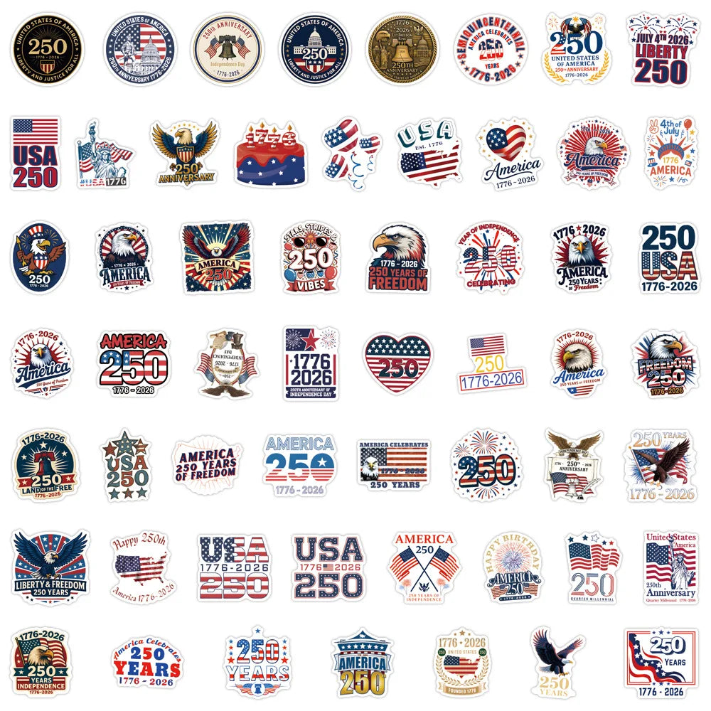 United States 250th Anniversary Sticker Pack (55-Piece)
