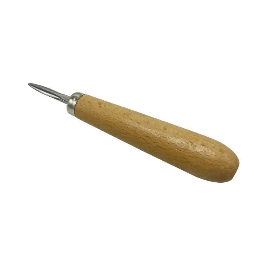 A professional bezel setting pusher tool with a wooden handle and metal tip.