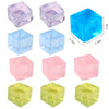 A collection of clear, colored ice cube squishy fidget toys in various shades including purple, blue, pink, and yellow.