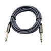 A coiled black instrument cable with a right-angle connector for guitar and bass.
