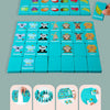 A set of wooden farm and fruit matching puzzles featuring various animals and produce for children.
