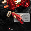 A red alloy fidget toy gun is shown with a shell ejection mechanism and a top slider for quick shell change.