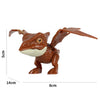 A brown finger dinosaur fidget toy with movable joints, showing its detailed texture and size.