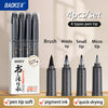 A set of four brush pen tips including a brush, middle tip, small tip, and micro tip in black packaging.
