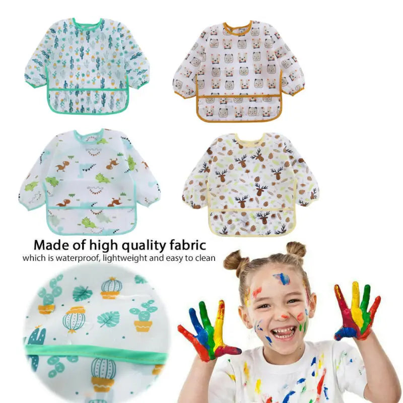 Waterproof Long-Sleeve Baby Bib with Art Smock Design