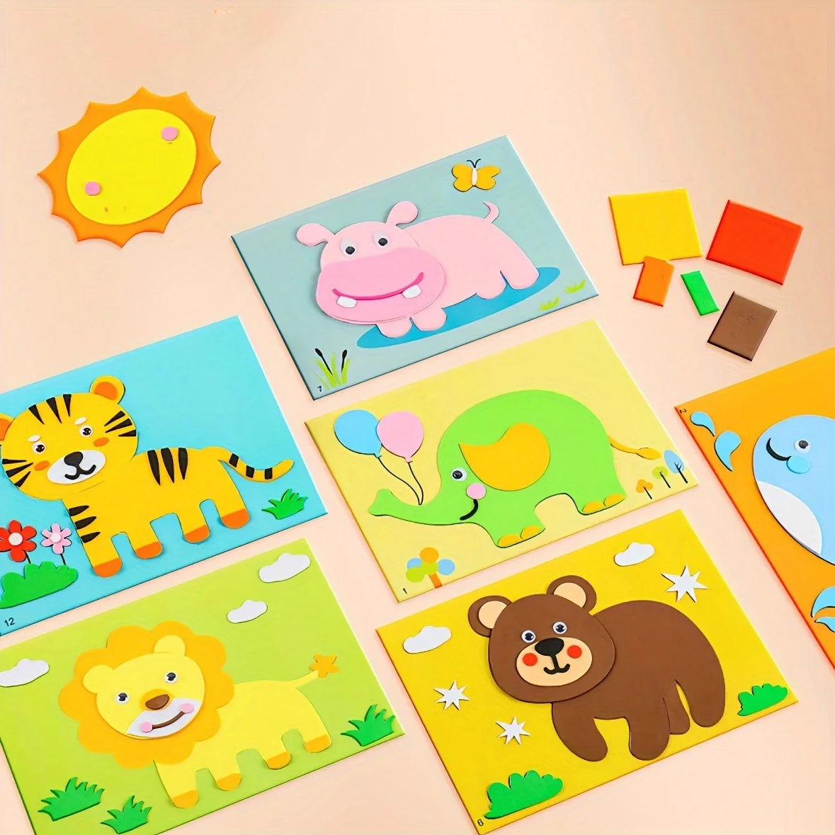 A colorful sticker puzzle set featuring 20 animal and nature designs on individual cards.