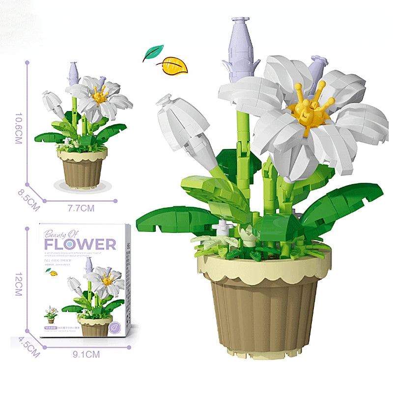 Building Block Flower Pot Set – Roses, Sunflowers & Carnations