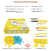 A yellow cardboard construction tool set includes a safe saw, fold roller, screwdriver, and 90 degree bracket.