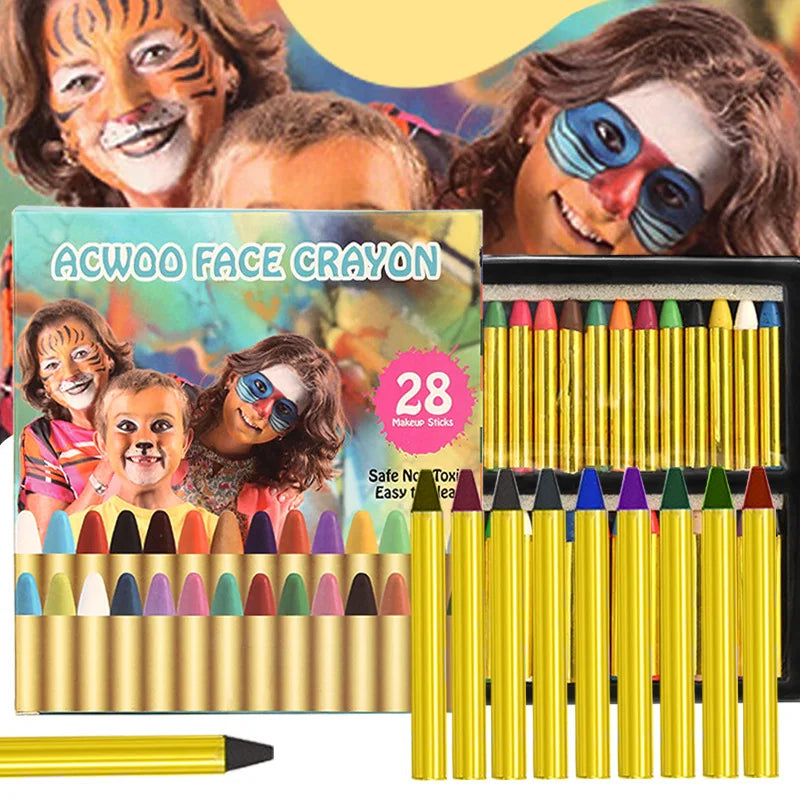 Non-Toxic Face Paint Crayons Set - Safe Face & Body Art for Halloween, Cosplay & Festivals