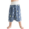 Blue and white patterned waterproof baby diaper pants with a white ribbed waistband