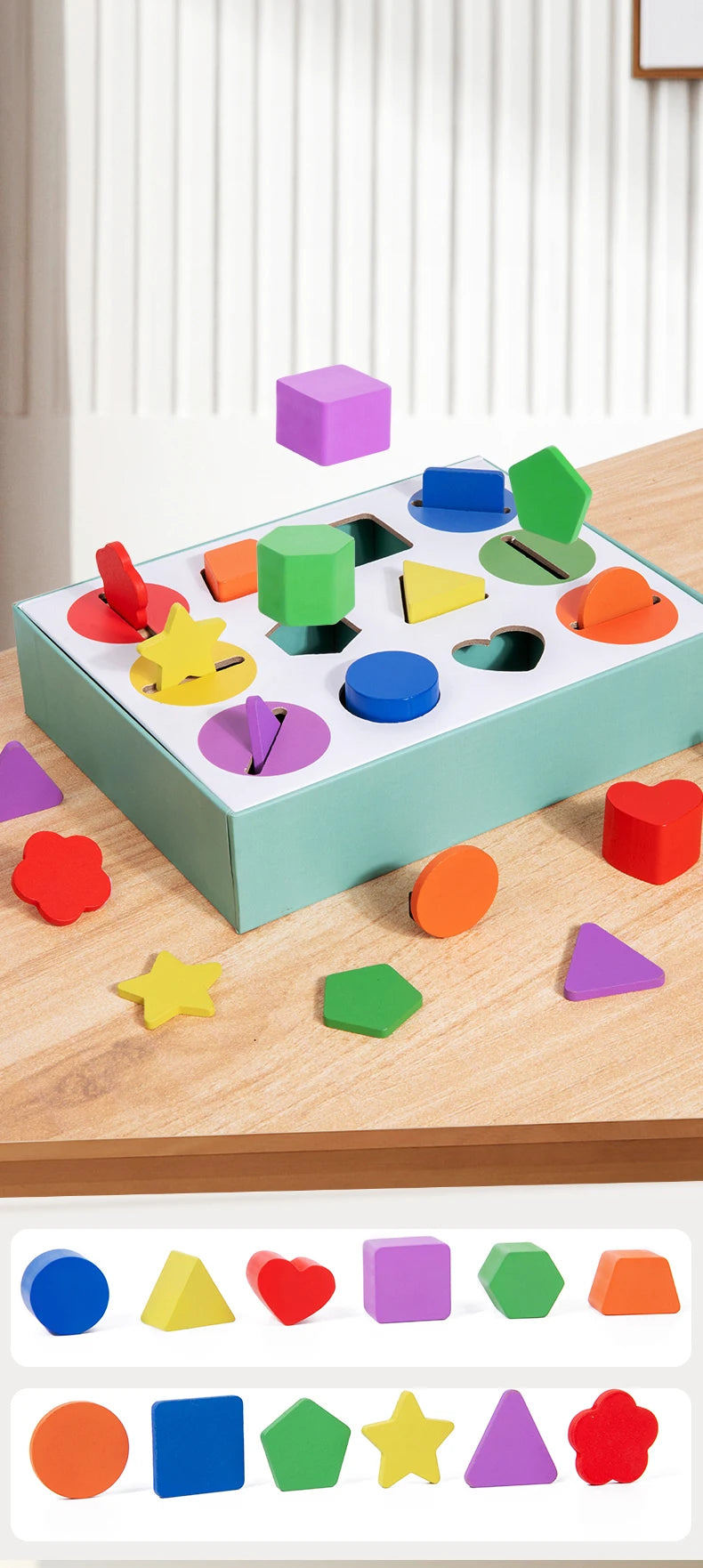 Wooden Color and Shape Sorting Box for Early Learning