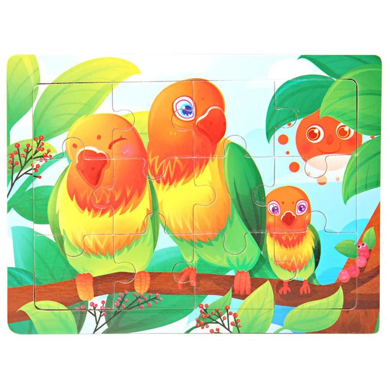 Wooden Animal Jigsaw Puzzles for Toddlers (Set of 12)