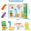 A set of dinosaur style threading beads and lacing toys for toddlers, including various dinosaur shapes.