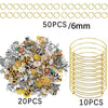 A collection of 50 pieces of silver-tone jewelry components, including bangles and charms, packaged for crafting.