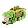 A green T-Rex dinosaur toy with an open mouth and storage compartment, featuring inertia sliding.