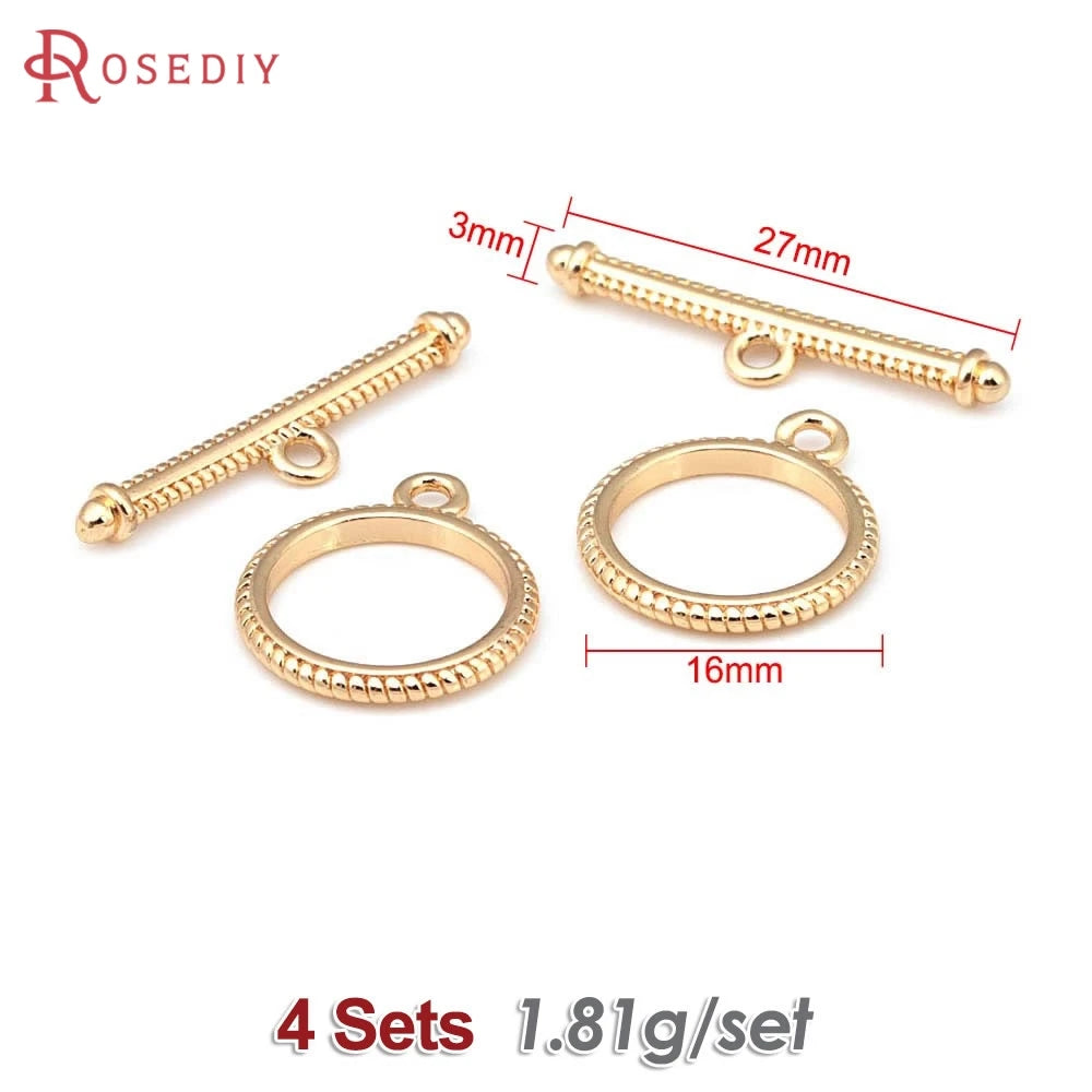 Four sets of 18K gold round O-toggle clasps for bracelets and jewelry making