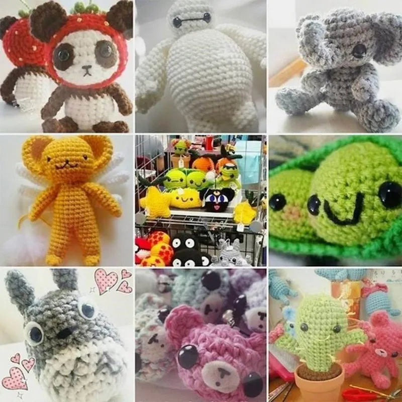 A collection of plastic safety eyes in various colors and styles for amigurumi and doll making projects.
