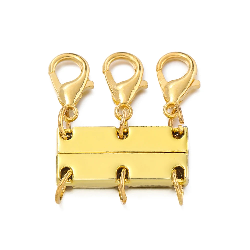 Gold magnetic layering clasps for necklaces and bracelets with jump rings