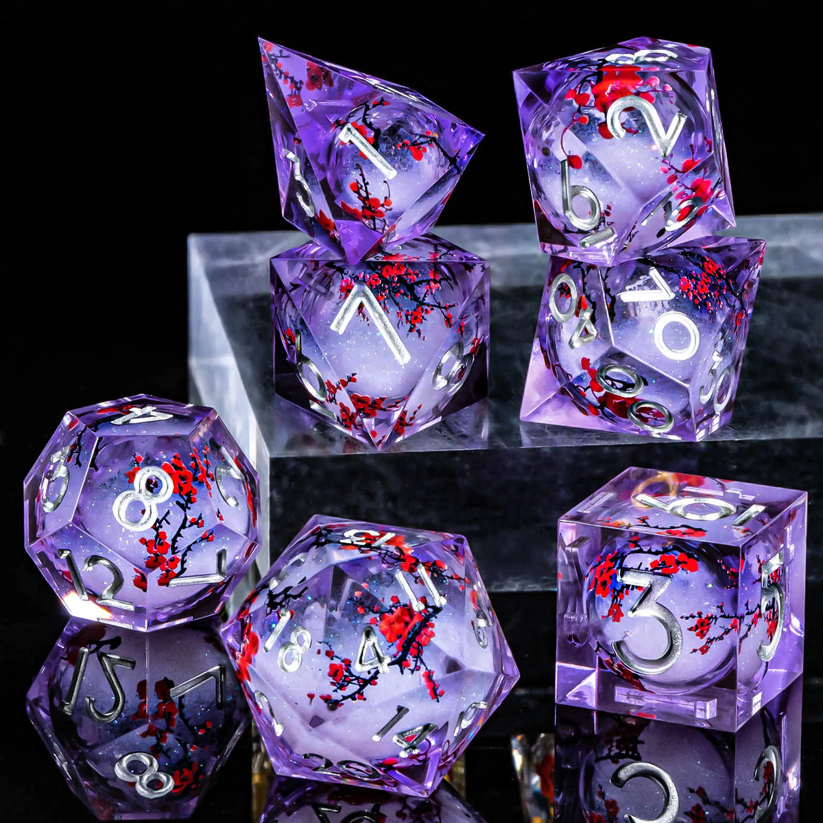 Liquid Core Glow D&D Dice Set with Sharp Edges