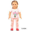 A pink unicorn pajama set for an 18-inch doll featuring a cactus design.