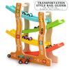 A wooden rail glider toy set featuring colorful slides and tracks for children.