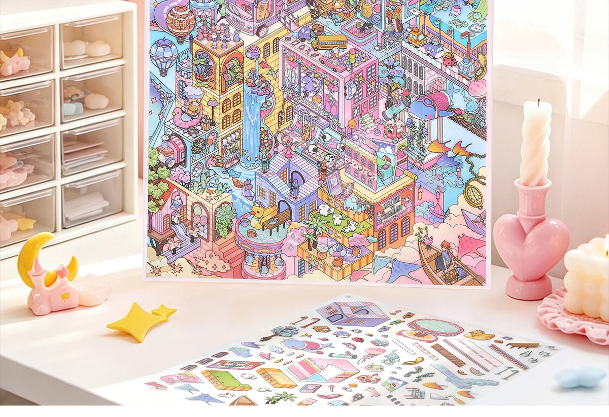 Kawaii Fantasy City 3D Sticker Sheet