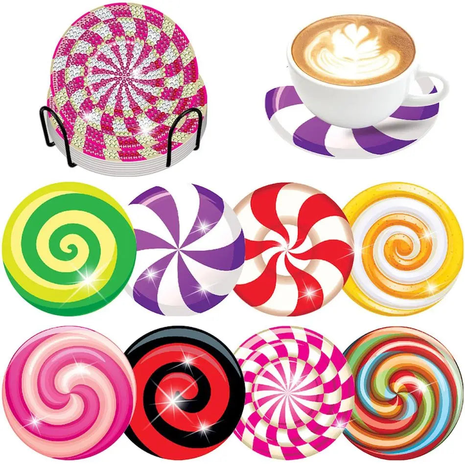 DIY Diamond Painting Coaster Kit with Holder – 8 Floral Resin Coasters