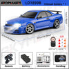 Blue 1/18 scale GTR R34 RC drift car with gyro stabilization and accessories
