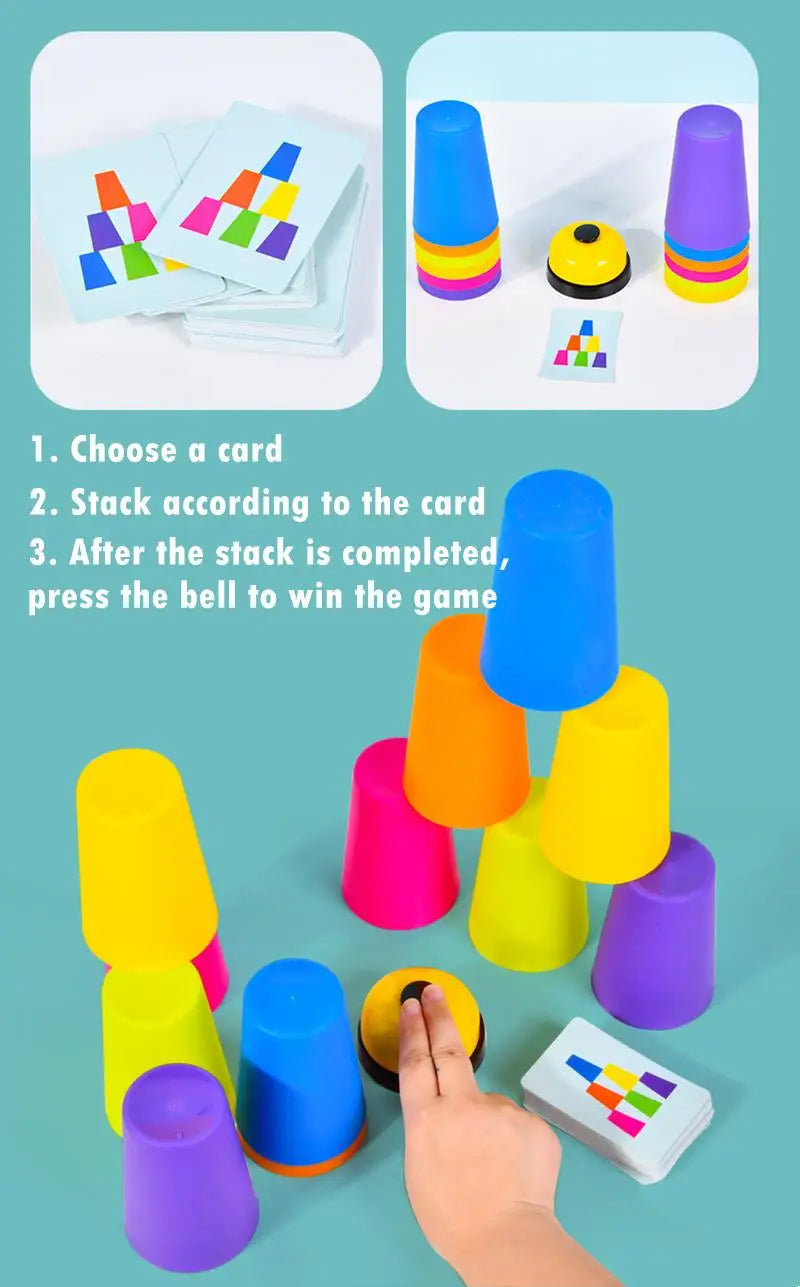 Montessori Stacking Cup Game with Color Cards
