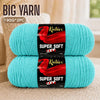 Two skeins of bright turquoise Knitnex Super Soft 100% Acrylic yarn for knitting or crochet projects.