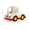 A white city traffic vehicle building block set with trucks and buses shown from the side.