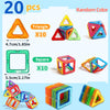 A set of 20 random color magnetic building blocks including triangles and squares for STEM learning.