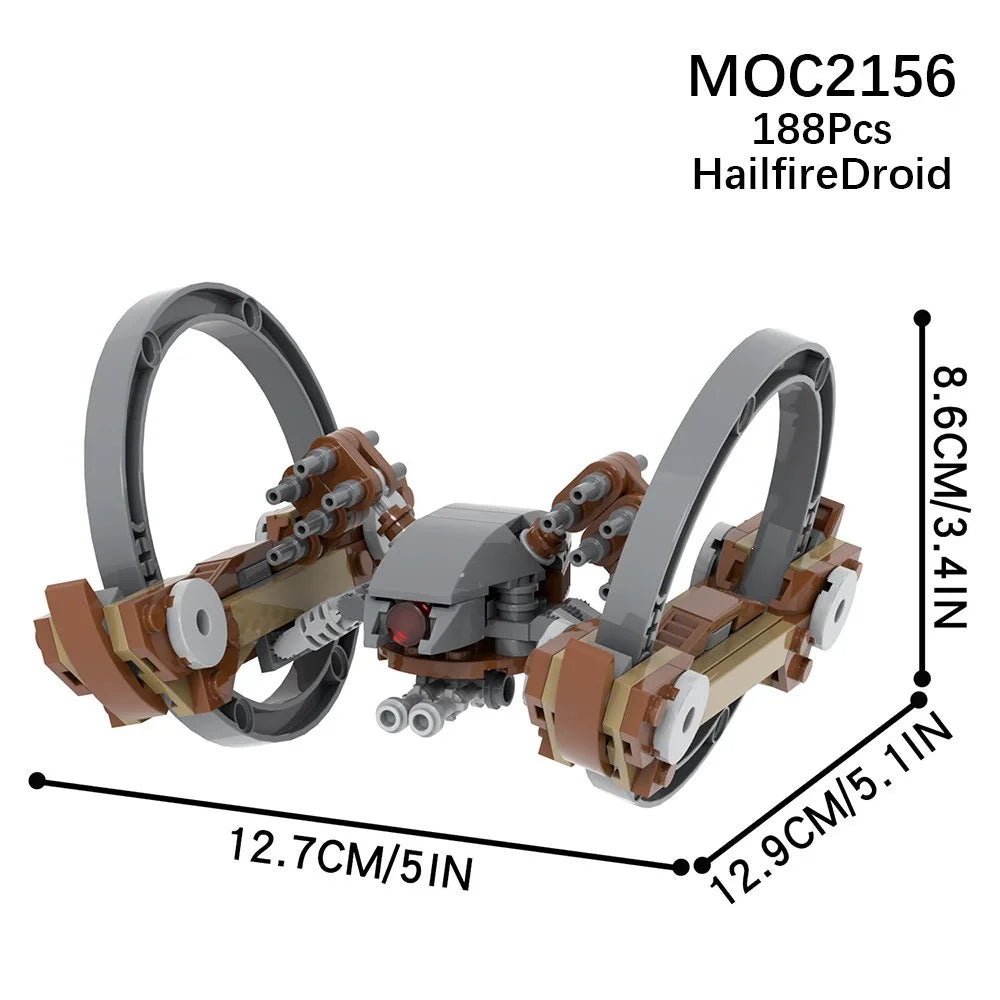 A set of 188 pieces of HailfireDroid military combat unit building blocks featuring a robot platoon and transport warship.